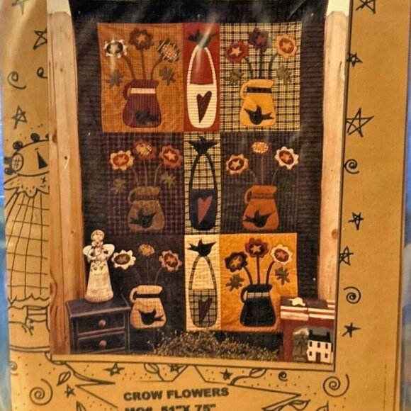 Quilting Crow Flowers Pattern 51" X 75" Wall Quilt By Memes Quilts MQ287 VTG - Picture 5 of 5